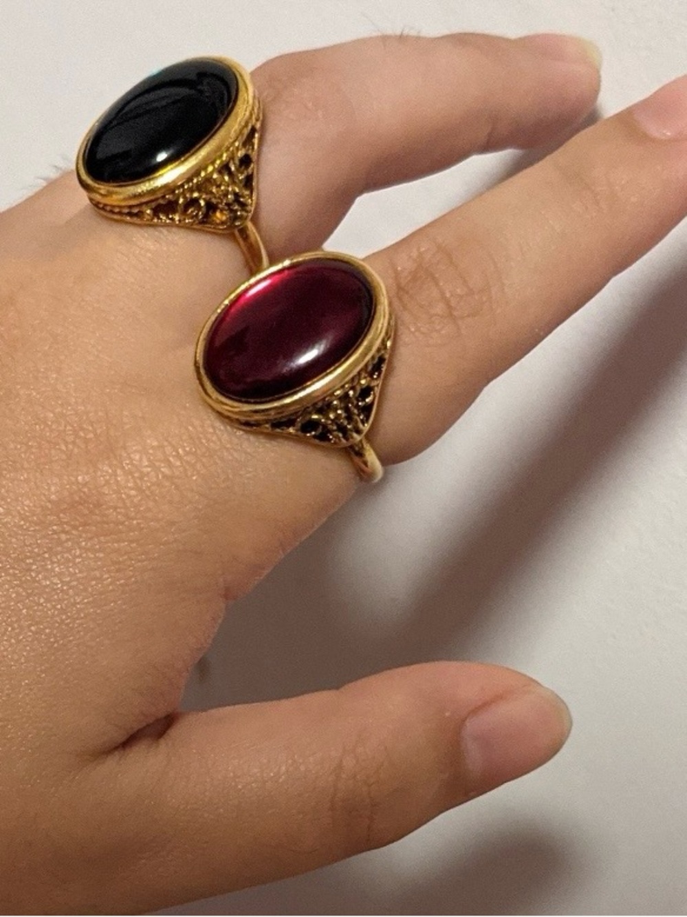 Vintage Gold Filled Filagree Ring With Carnelian Lucite Cabochon NWOB - Picture 7 of 8
